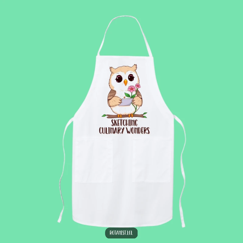 Funny Curious Owl Sketching Apron - Artistic Kitchen Wear, Chef's Funny Gift