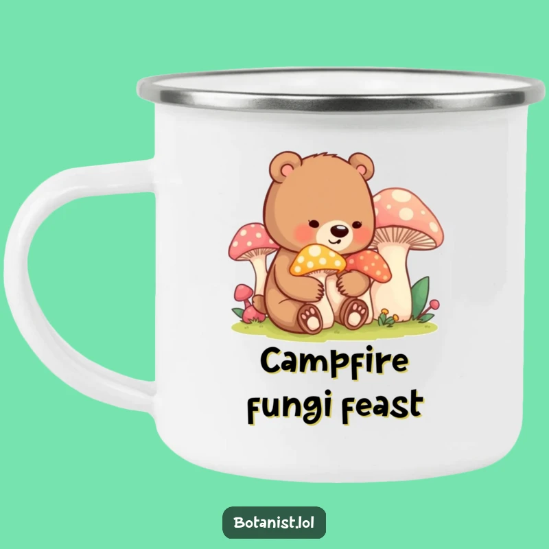 Funny Bear Cub Mushroom Camp Mug: Enjoy Drinks in the Wild with Forest Whimsy