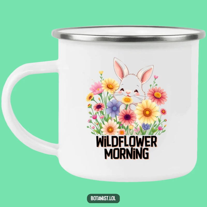 Funny Bunny Flower Camping Mug - Cheerful Outdoor Gift for Nature Lovers