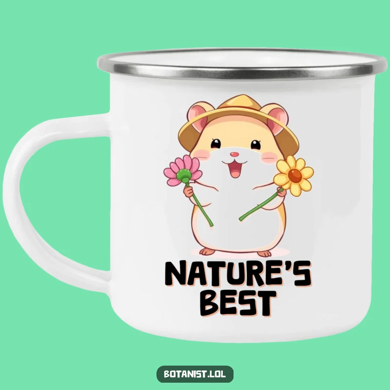 Funny Hamster Flower Camping Mug: Enjoy Nature's Blooms with Hilarious Warmth!