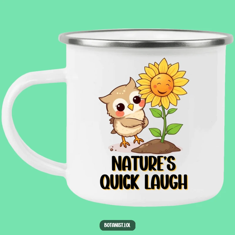 Funny Owl Plants Laughing Sunflower Camping Mug, Outdoor Humor for Adventurous Souls