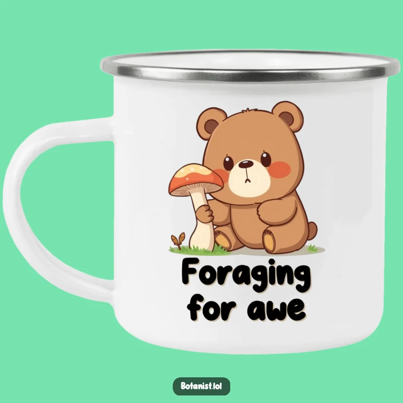 Funny Surprised Bear Mushroom Camping Mug - Enjoy Nature's Mysteries with a Curious Companion