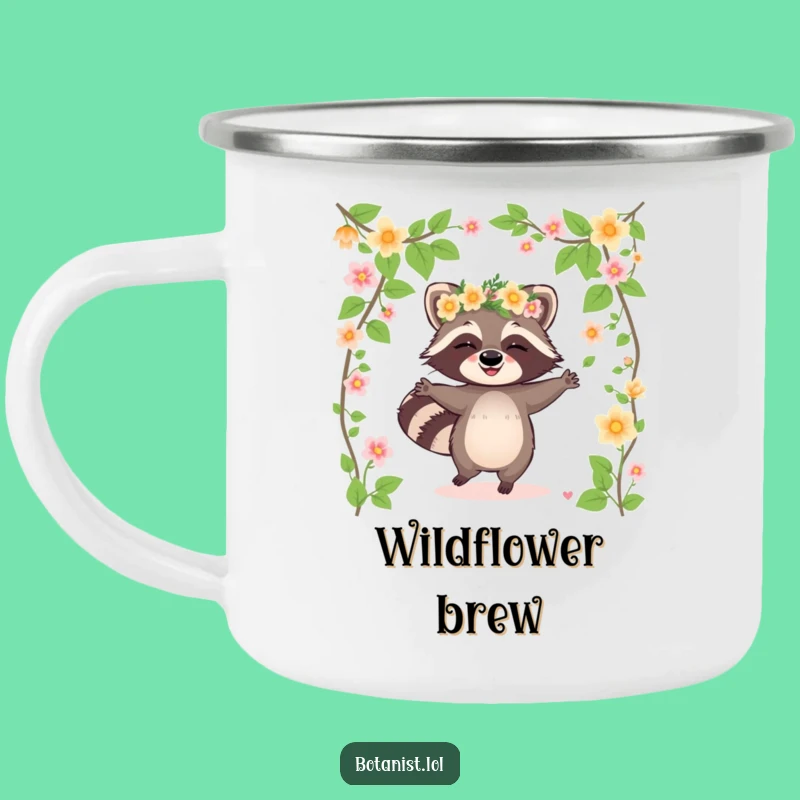 Funny Raccoon Flower Crown Camping Mug: Festive Adventures, Hilarious Gift