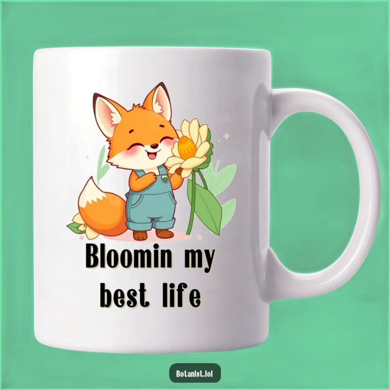 Funny Fox Gardener Mug: Cute Fox Examining Flower, Hilarious Funny Gift for Nature Lovers!