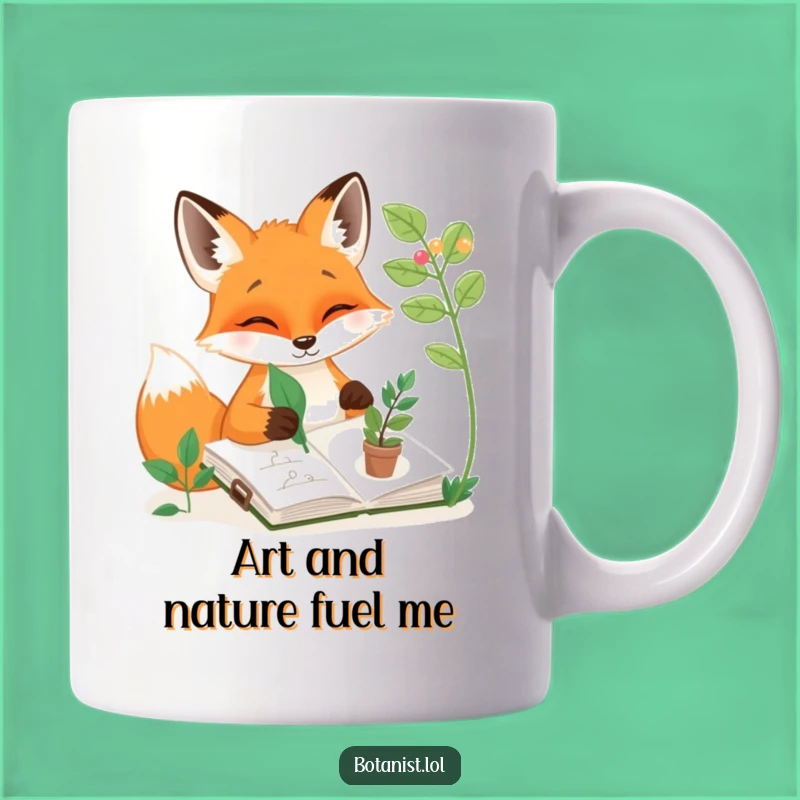 Funny Fox Sketching Plant Mug: Artistic Cartoon Gift for Creatives!