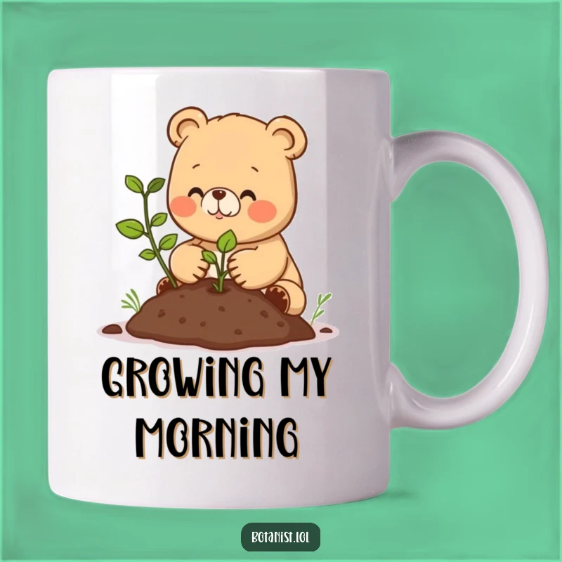 Funny Happy Bear Cub Planting Mug - Adorable Gardener Gift for Nature Lovers