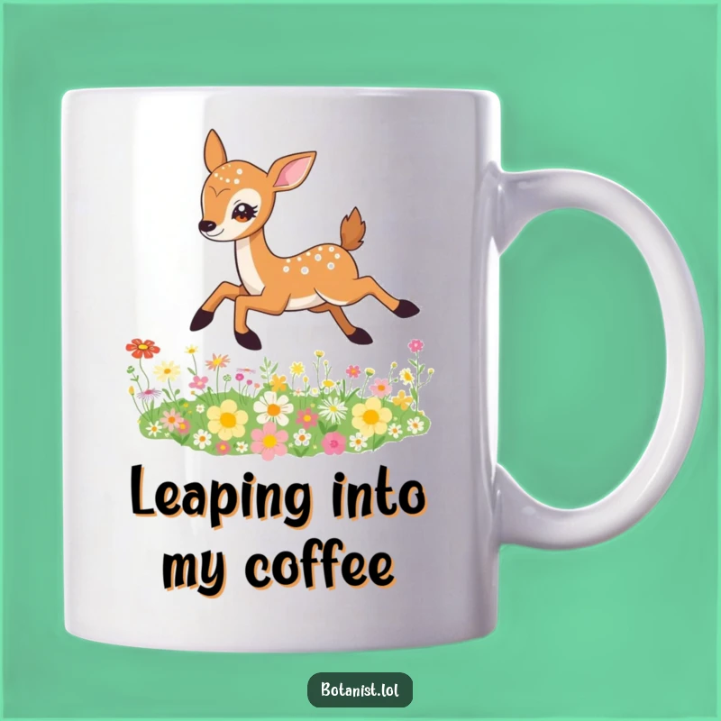 Funny Deer Leap Mug: Wildflower Jumping, Sparkling Eyes, Enchanting Gift
