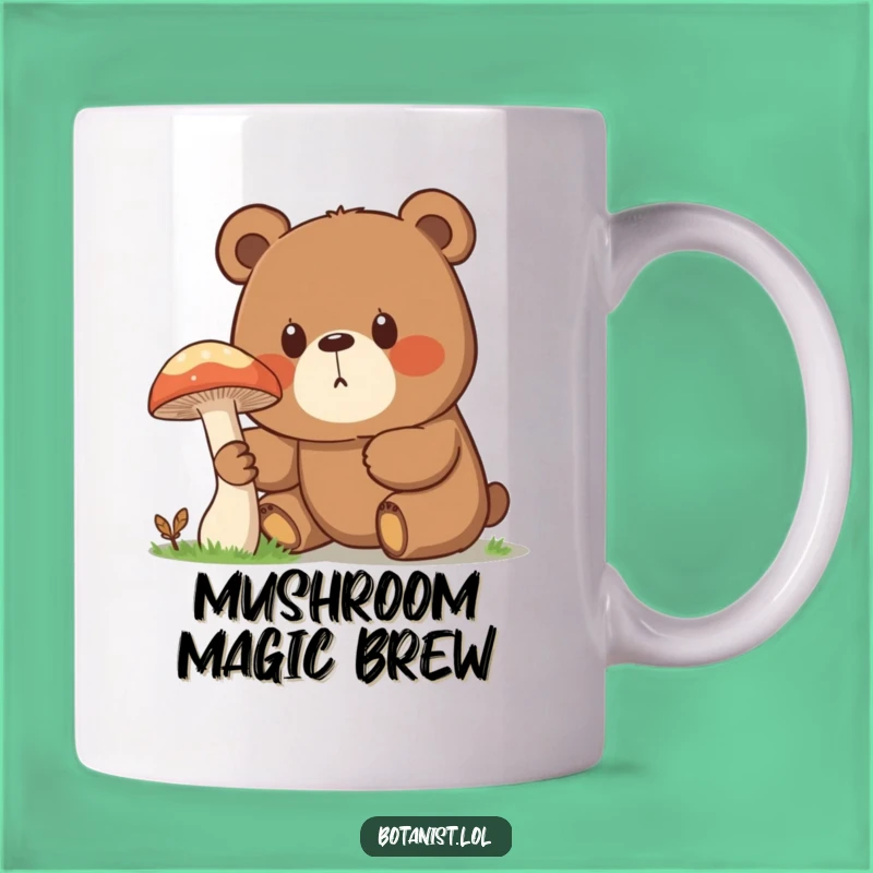 Funny Surprised Bear Mushroom Mug - Hilarious Forest Find Gift for Curious Minds