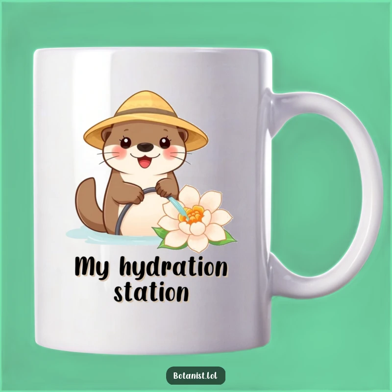 Funny Otter Gardener Mug: A Whimsical Happy Otter Watering a Giant Flower, Perfect Gift