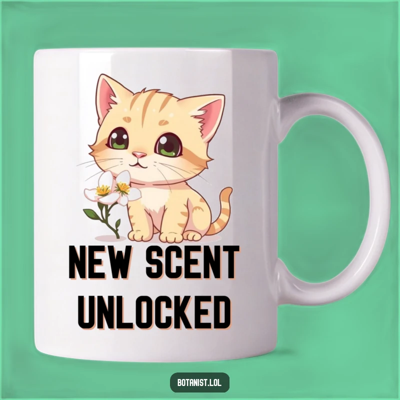 Funny Curious Cat Sniffing Flower Mug - Delightful Pet Art Gift