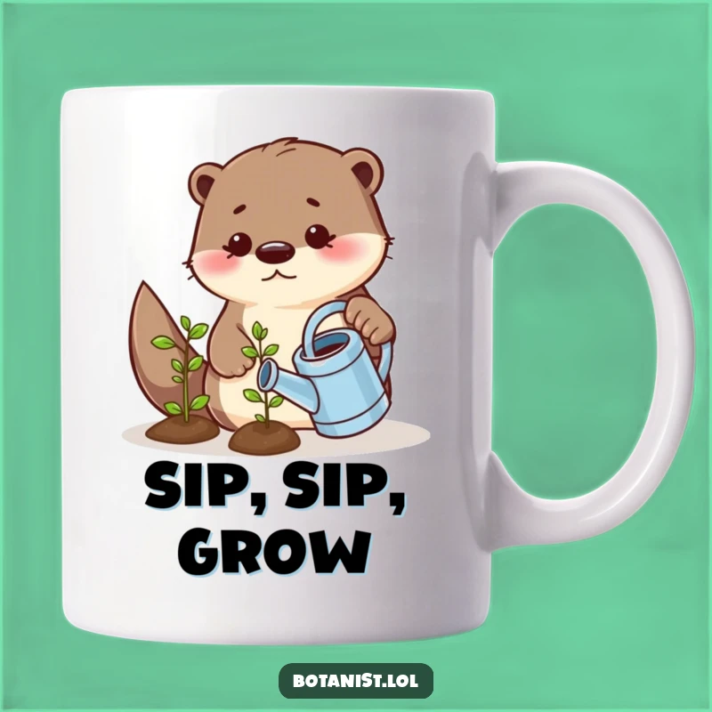 Funny Playful Otter Watering Seedling Mug - Adorable Gift for Gardeners Who Love a Laugh