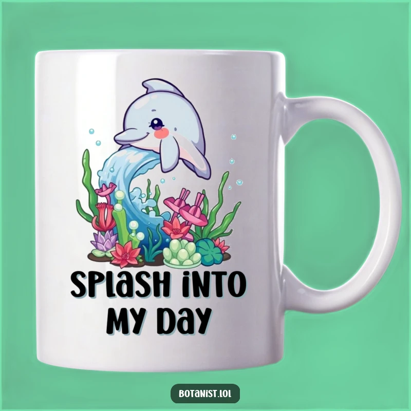 Funny Dolphin Splash Mug: Aquatic Plants, Playful Water Fun, Unique Gift