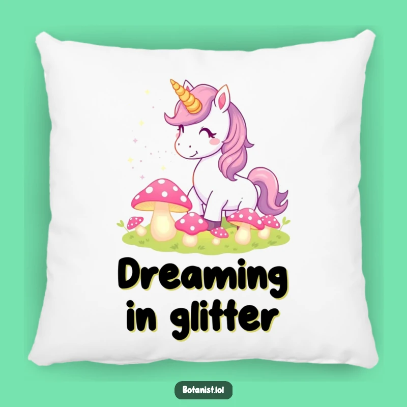 Funny Unicorn Pillow: Pixie Dust & Glowing Mushrooms Comfort, Cozy Whimsical Gift