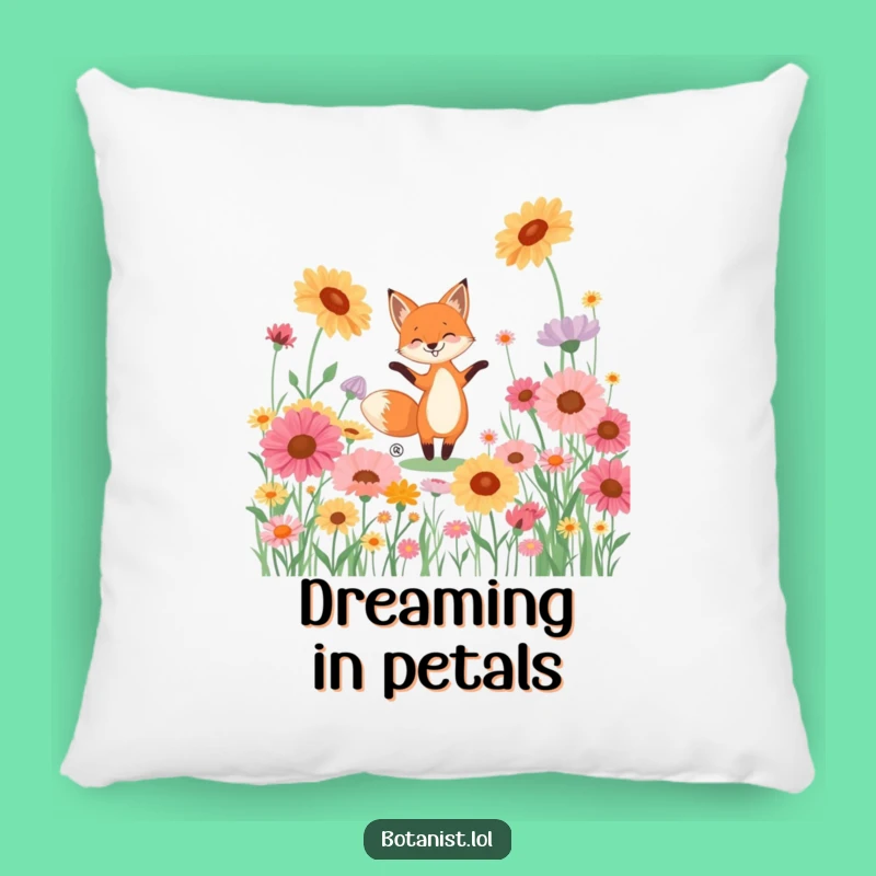 Funny Fox Dancing Wildflowers Pillow - Cozy Comfort and Hilarious Vibes