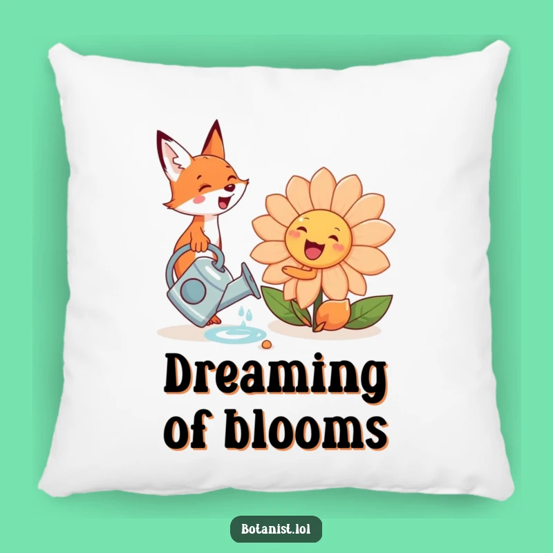 Funny Fox Flower Pillow: Cozy Gardener with a Smiling Bloom!