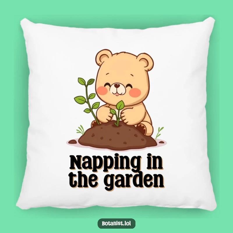 Funny Happy Bear Cub Pillow - Cozy Gardener Decor, Huggable Gift