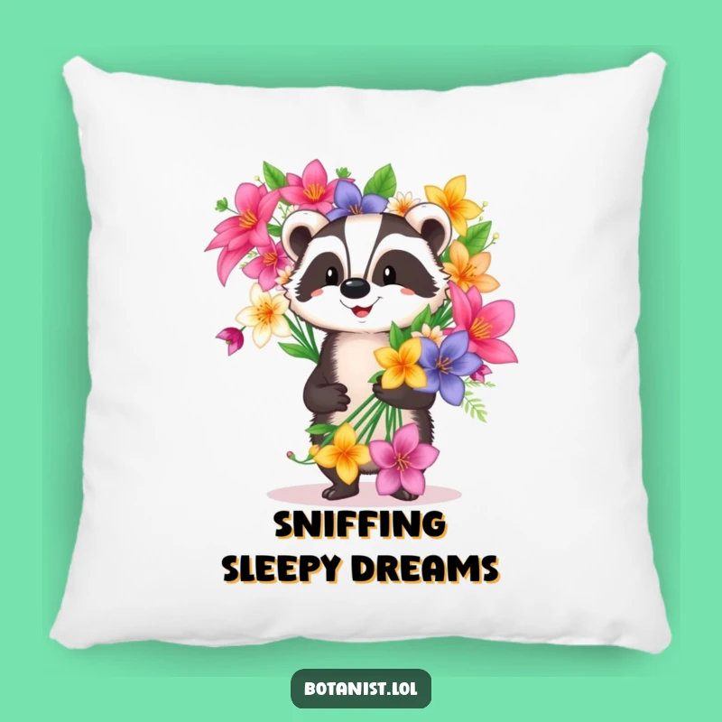 Funny Badger Pillow: Soft Flower Comfort - Cozy Floral Humor Gift