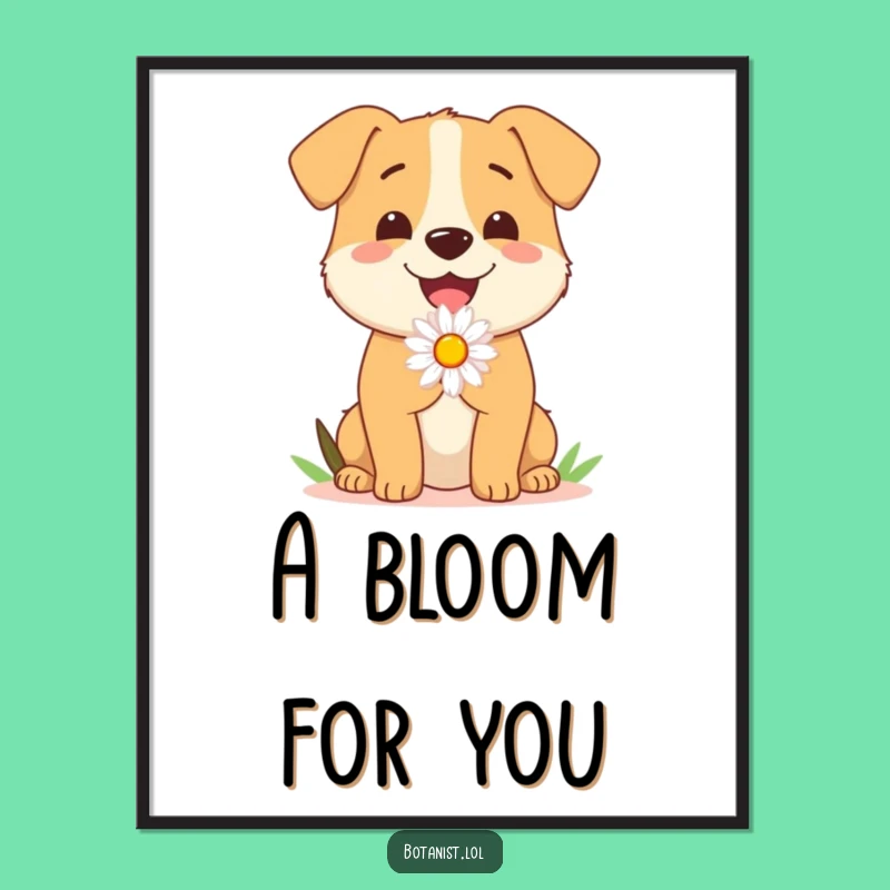 Funny Dog Daisy Digital Art Print: Instantly Decorate with a Pup's Sweet Floral Gesture, Joyful Wall Art