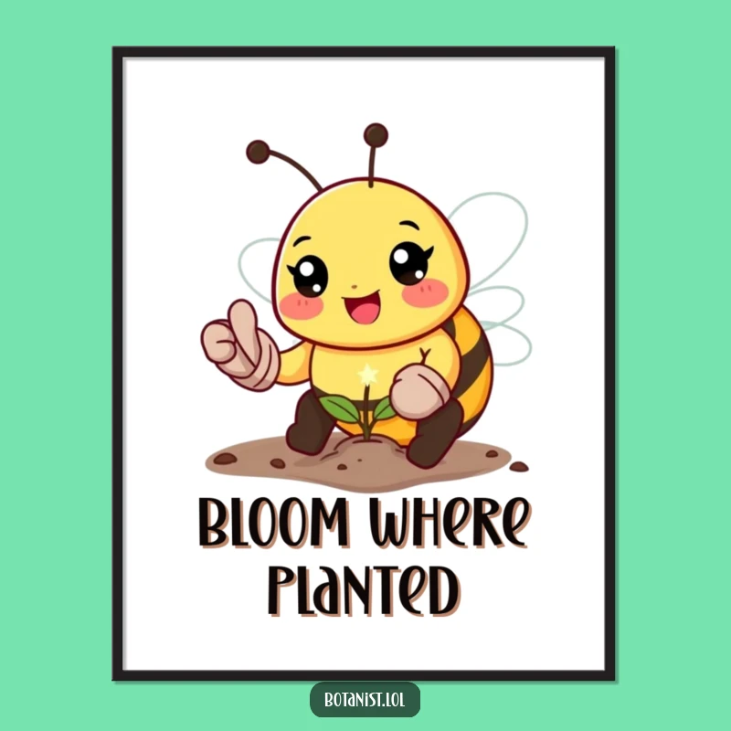 Funny Bee Gardener Digital Art: Happy Bee Planting Seeds, Instant Joyful Decor!