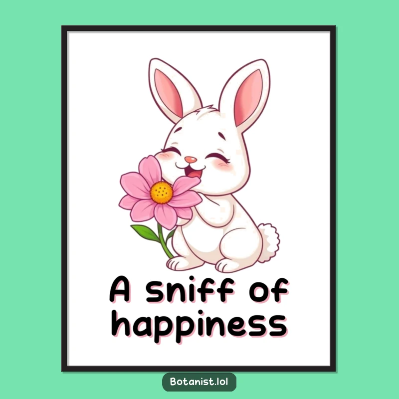 Funny Bunny Smelling Flower Digital Print: Instant Joyful Wall Art