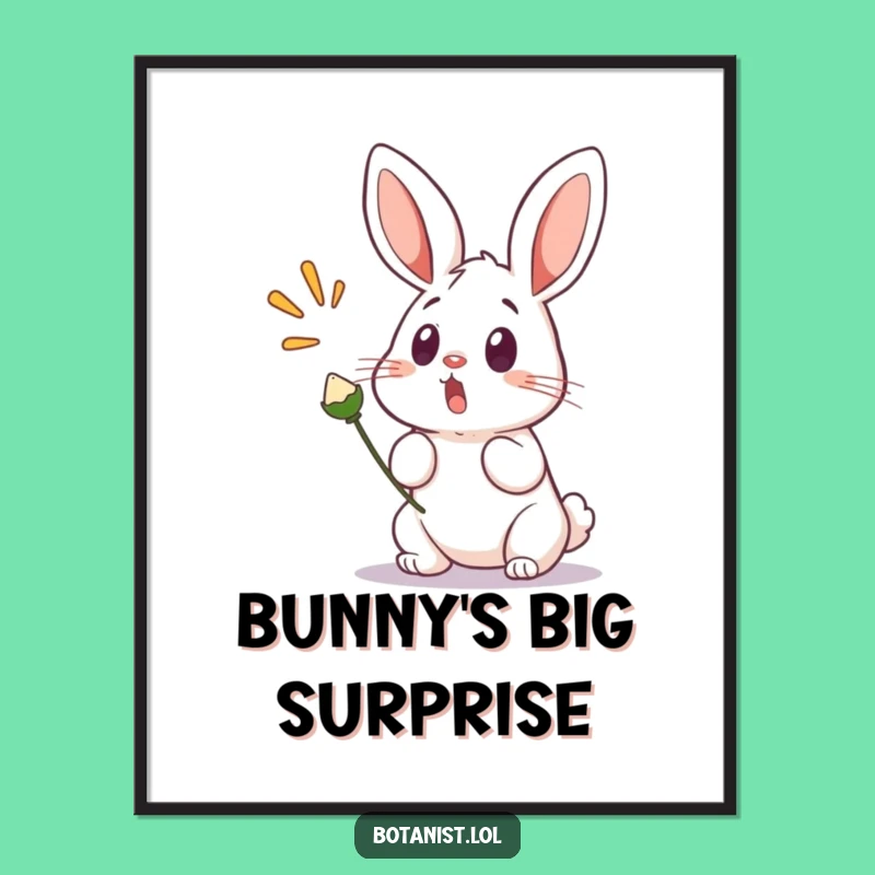 Funny Bunny Startled Digital Art Print: Surprised Bunny and Popping Seed Pod