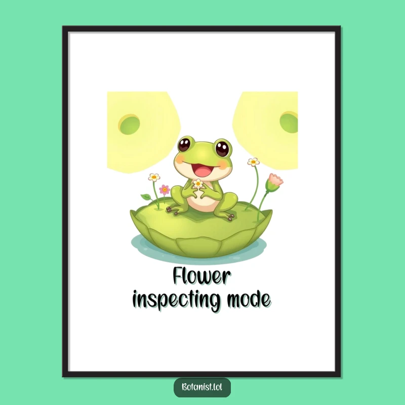 Funny Delighted Frog Lily Pad Digital Art Print - Instant Tranquil Pond Decor