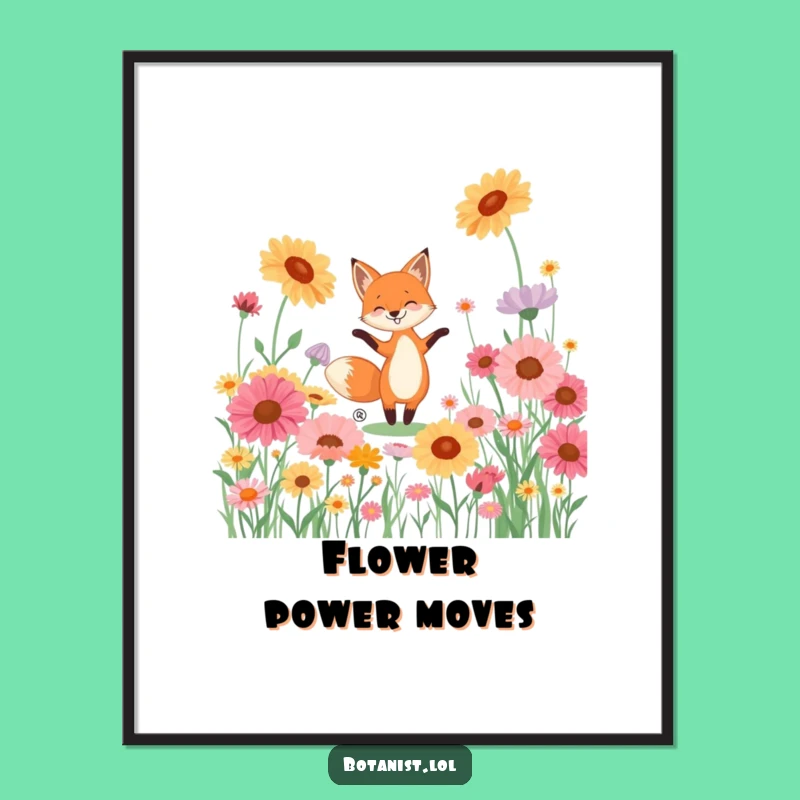 Funny Fox Dancing Wildflowers Digital Print - Instant Joyful Wall Art