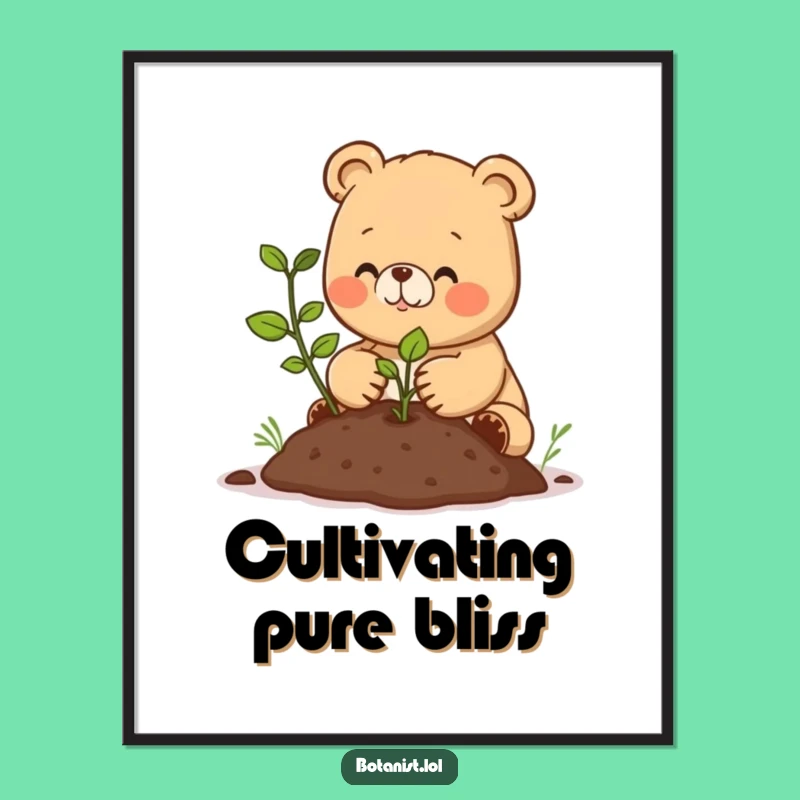 Funny Happy Bear Cub Planting Digital Art - Instant Garden Decor Gift
