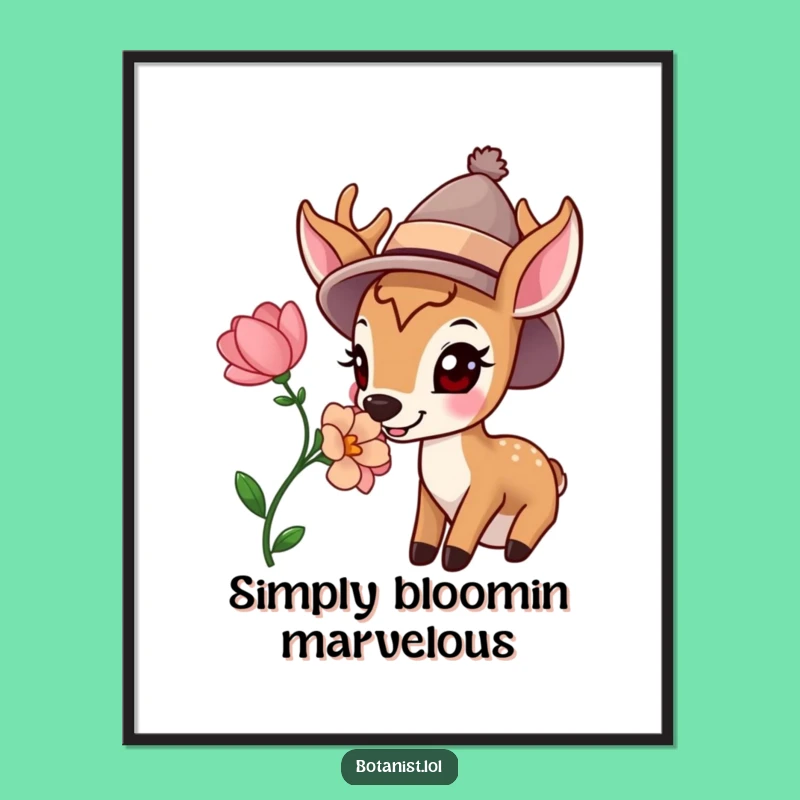 Funny Happy Deer Hat Bloom Digital Art Print - Instant Whimsical Wall Decor for Nature Lovers