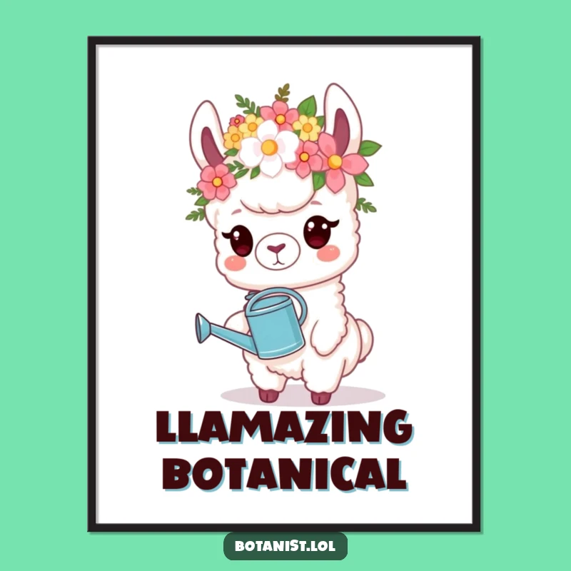 Funny Llama Gardener Digital Art: Proud Llama Flower Crown Wall Art!