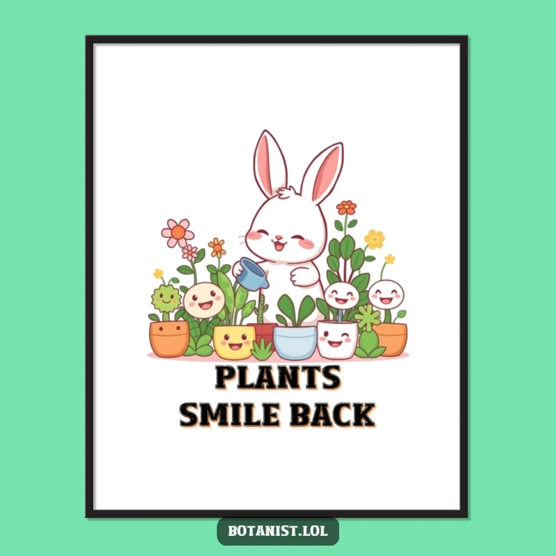 Funny Rabbit Gardener Digital Art: Giggling Rabbit & Happy Plants, Instant Joy!