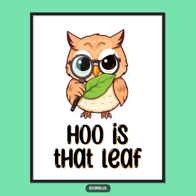 Funny Owl Detective Digital Art: Owl Investigating Leaf, Instant Wise Decor!