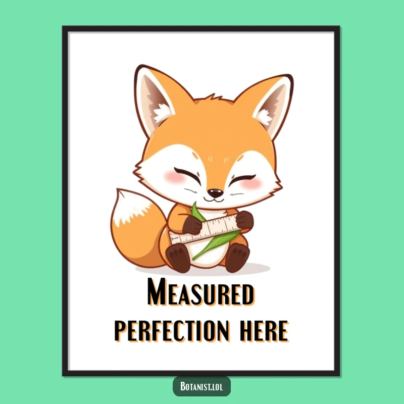 Funny Fox Measuring Leaf Digital Art: Hilarious Nature Print for Instant Download
