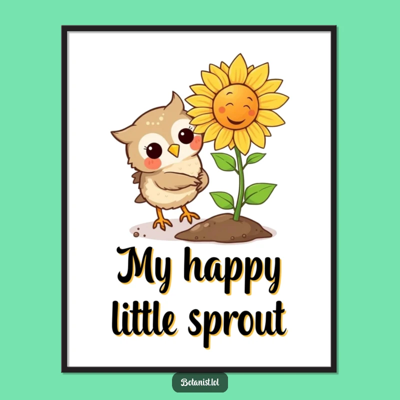 Funny Owl Plants Laughing Sunflower Digital Art, Instant Joyful Wall Decor Gift