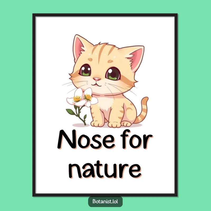 Funny Cat Sniffing Flower Print - Instant Humorous Wall Art Gift