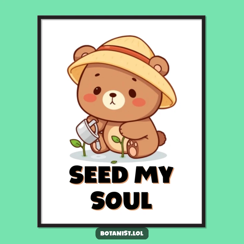 Funny Bear Gardener Digital Art: Adorable Print of Happy Bear Watering Plants, Instant Funny Gift!