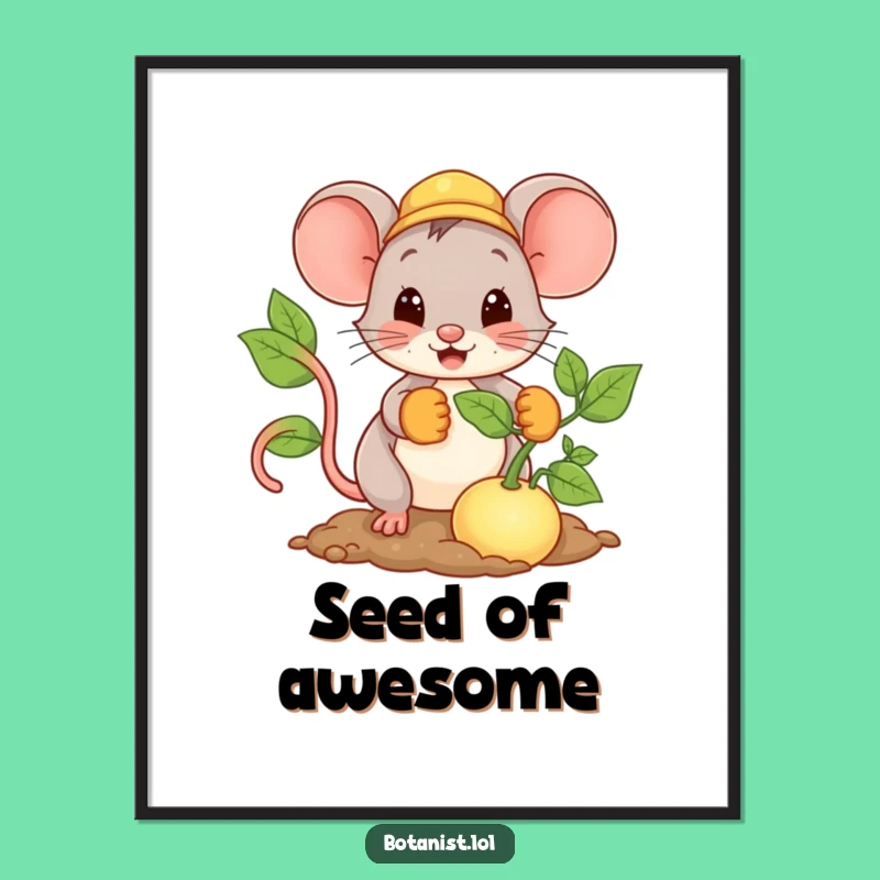 Funny Mouse Digital Art: Giant Seed Planting, Happy Gardener Gift