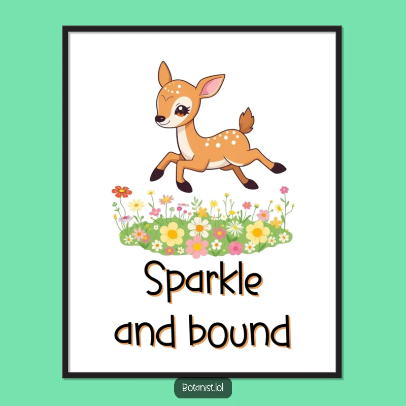 Funny Deer Digital Art: Wildflower Leap, Sparkling Eyes, Instant Gift