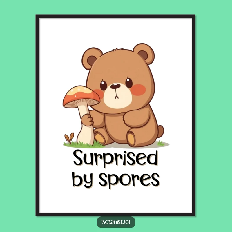 Funny Surprised Bear Mushroom Digital Art Print - Instant Whimsical Forest Decor