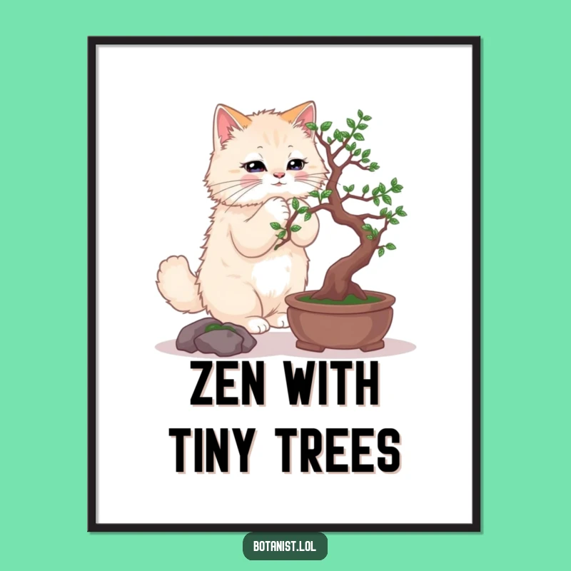 Funny Cat Bonsai Digital Print: Instant Serene Wall Decor