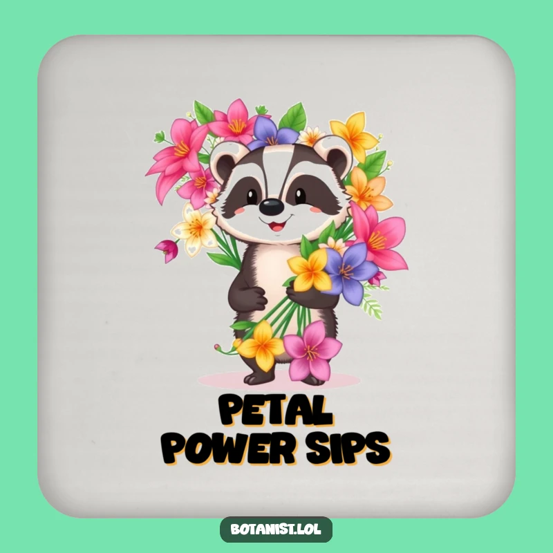 Funny Badger Coaster: Proud Flower Protection - Humorous Floral Gift