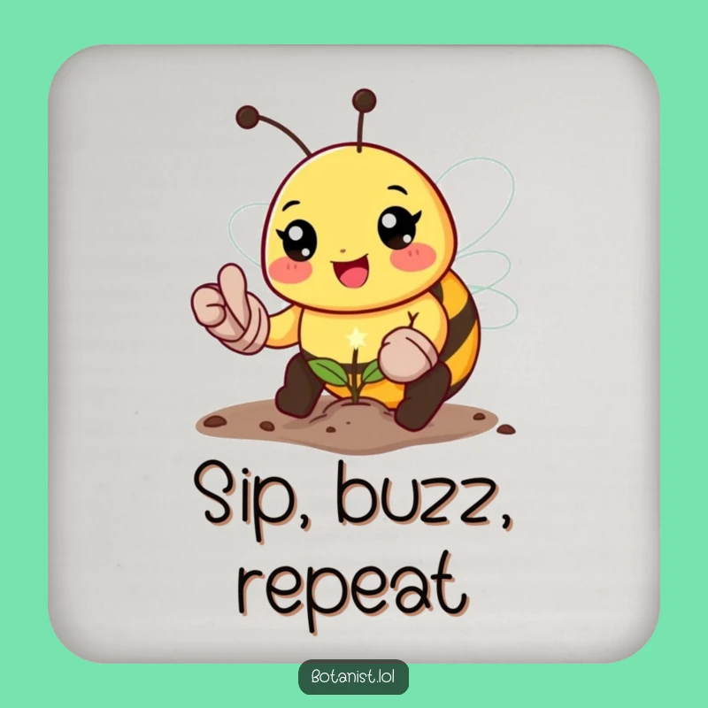 Funny Bee Gardener Coaster: Protect Surfaces with a Happy Planting Bee!