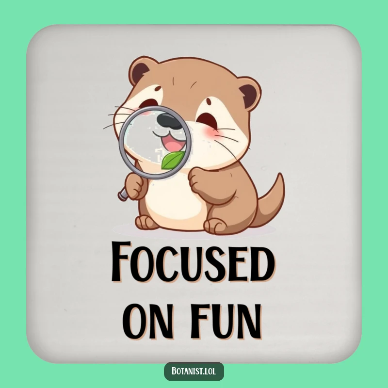 Funny Otter Coaster: Curious Leaf Examination - Humorous Nature Gift