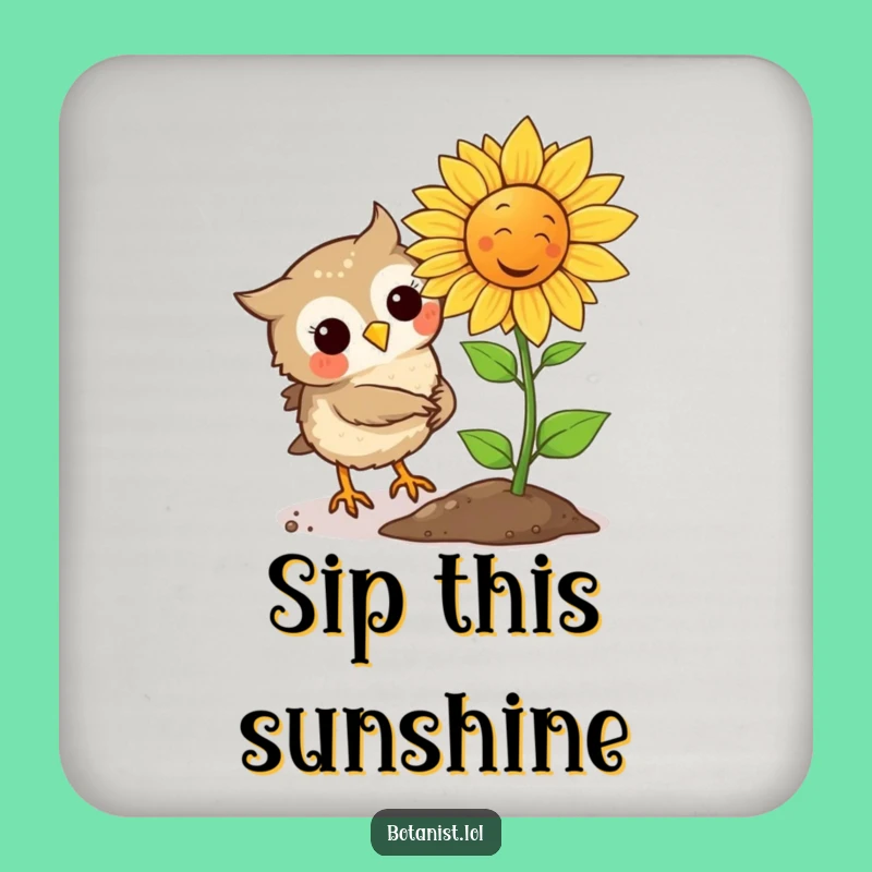 Funny Owl Plants Laughing Sunflower Coaster, Protect Surfaces with Humor