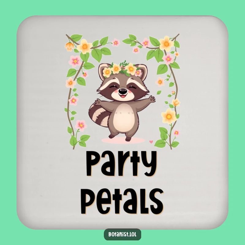 Funny Raccoon Flower Crown Coaster: Sip with Joy, Hilarious Gift