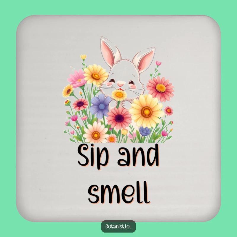 Funny Bunny Flower Coaster - Protect Surfaces with Cheerful Humor