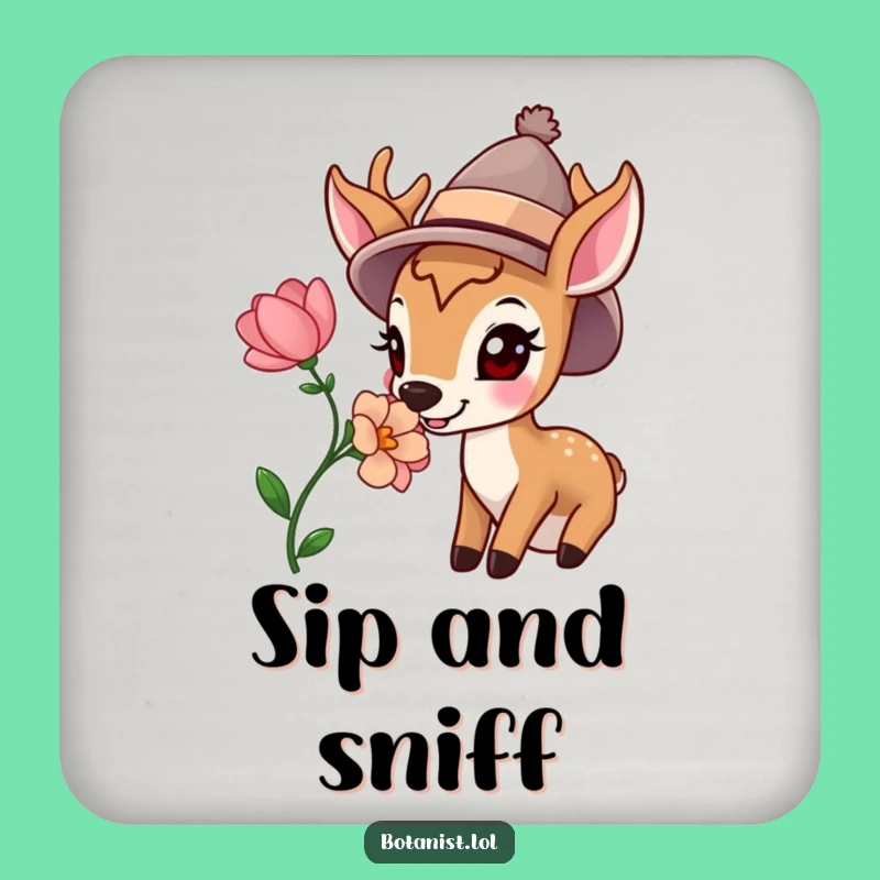 Funny Happy Deer Hat Bloom Drink Coaster - Protect Surfaces with Charming Woodland Art