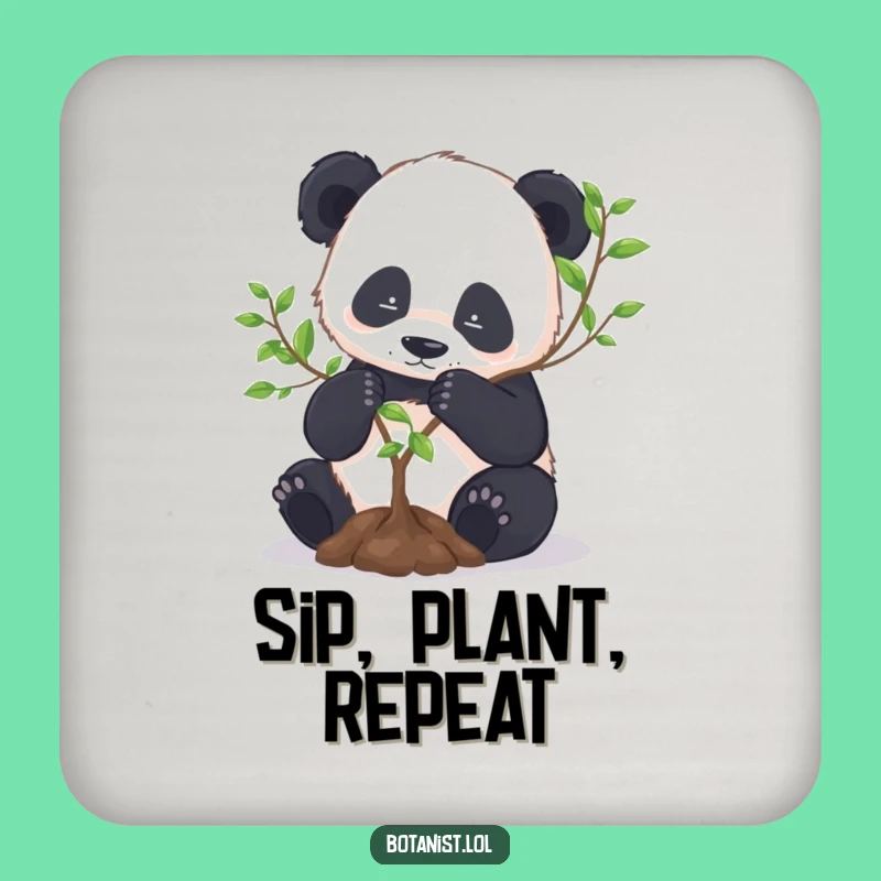 Funny Panda Repotting Drink Coaster: Protect Surfaces with Zen Decor, Peaceful Accent