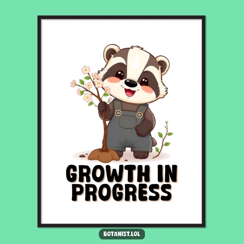 Funny Badger Art Poster: A Happy Gardener Pruning a Tree, Hilarious Wall Decor