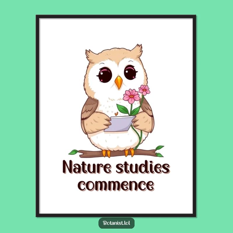 Funny Curious Owl Sketching Plant Poster - Artistic Wall Art, Unique Gift Decor
